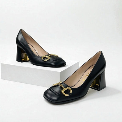 グッチ GUCCI パンプス 靴 シューズ レザー ブラック 黒 ゴールド ホースビット