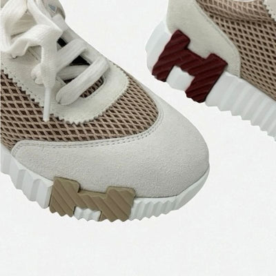 エルメス HERMES バウンシング スニーカー 靴 シューズ スエード メッシュ ベージュ ホワイト