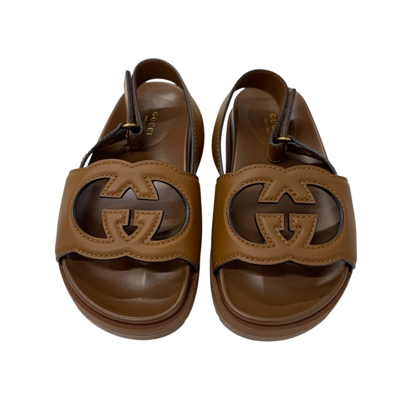グッチ GUCCI サンダル 靴 シューズ レザー ブラウン 未使用 インターロッキングG ベルクロ