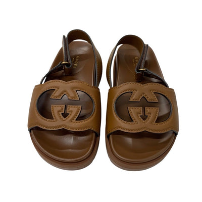 グッチ GUCCI サンダル 靴 シューズ レザー ブラウン 未使用 インターロッキングG ベルクロ
