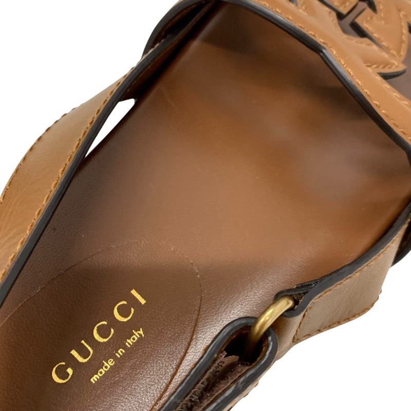 グッチ GUCCI サンダル 靴 シューズ レザー ブラウン 未使用 インターロッキングG ベルクロ