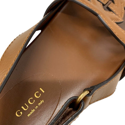 グッチ GUCCI サンダル 靴 シューズ レザー ブラウン 未使用 インターロッキングG ベルクロ