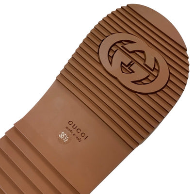 グッチ GUCCI サンダル 靴 シューズ レザー ブラウン 未使用 インターロッキングG ベルクロ
