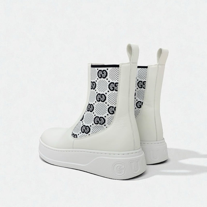 グッチ GUCCI GGスプリーム ブーツ ショートブーツ 靴 シューズ レザー ファブリック ホワイト 白 未使用 ロゴ サイドゴアブーツ