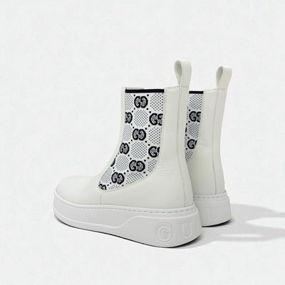 グッチ GUCCI GGスプリーム ブーツ ショートブーツ 靴 シューズ レザー ファブリック ホワイト 白 未使用 ロゴ サイドゴアブーツ