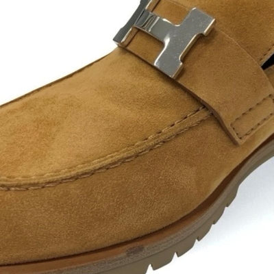 エルメス HERMES フォーブル ローファー 革靴 靴 シューズ スエード ブラウン シルバー H金具 モカシン フラットシューズ