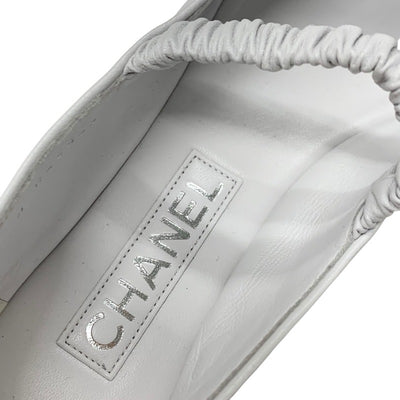シャネル CHANEL フラットシューズ 靴 シューズ レザー ファブリック ホワイト ブラック 白 メリージェーン ココマーク バレエシューズ