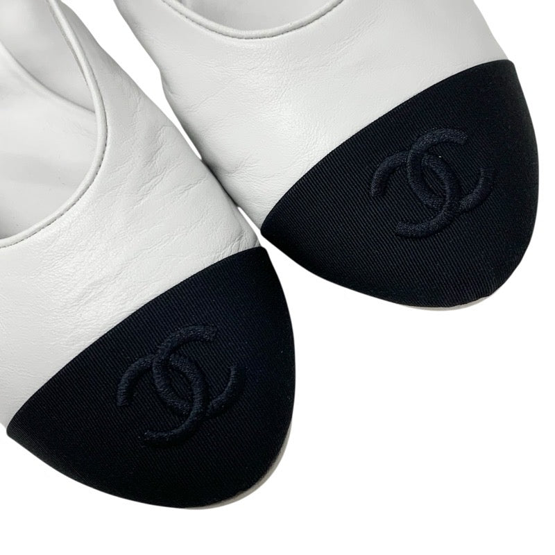 シャネル CHANEL フラットシューズ 靴 シューズ レザー ファブリック ホワイト ブラック 白 メリージェーン ココマーク バレエシューズ