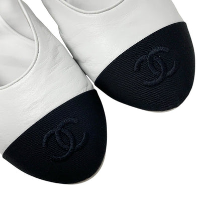 シャネル CHANEL フラットシューズ 靴 シューズ レザー ファブリック ホワイト ブラック 白 メリージェーン ココマーク バレエシューズ