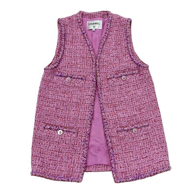シャネル CHANEL トップス コットン ピンク系 ベスト ジレ ツイード ライオンボタン