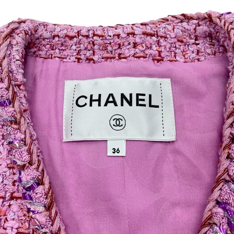 シャネル CHANEL トップス コットン ピンク系 ベスト ジレ ツイード ライオンボタン