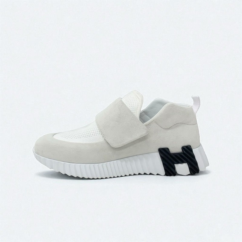 エルメス HERMES H スニーカー 靴 シューズ スエード ファブリック ホワイト 白 ベルクロ