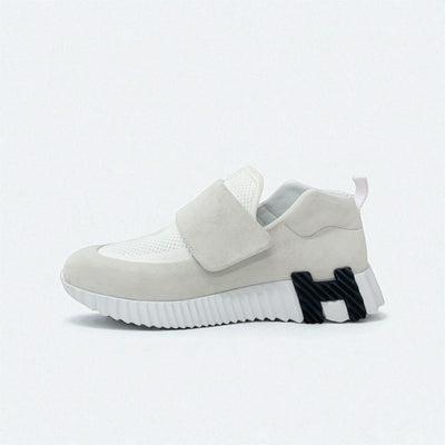 エルメス HERMES H スニーカー 靴 シューズ スエード ファブリック ホワイト 白 ベルクロ