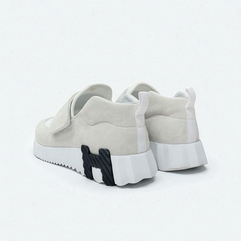 エルメス HERMES H スニーカー 靴 シューズ スエード ファブリック ホワイト 白 ベルクロ