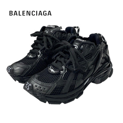 バレンシアガ BALENCIAGA ランナー スニーカー 靴 シューズ メッシュ ファブリック ブラック 黒 未使用 ロゴ