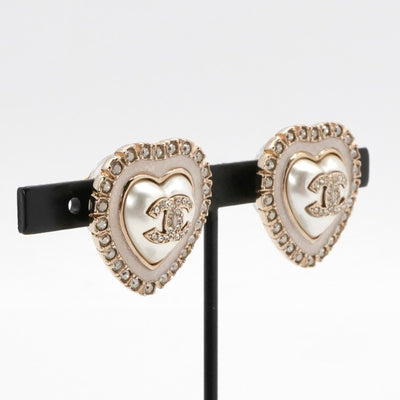シャネル CHANEL ピアス イヤリング ゴールド ホワイト ココマーク ラインストーン ハート