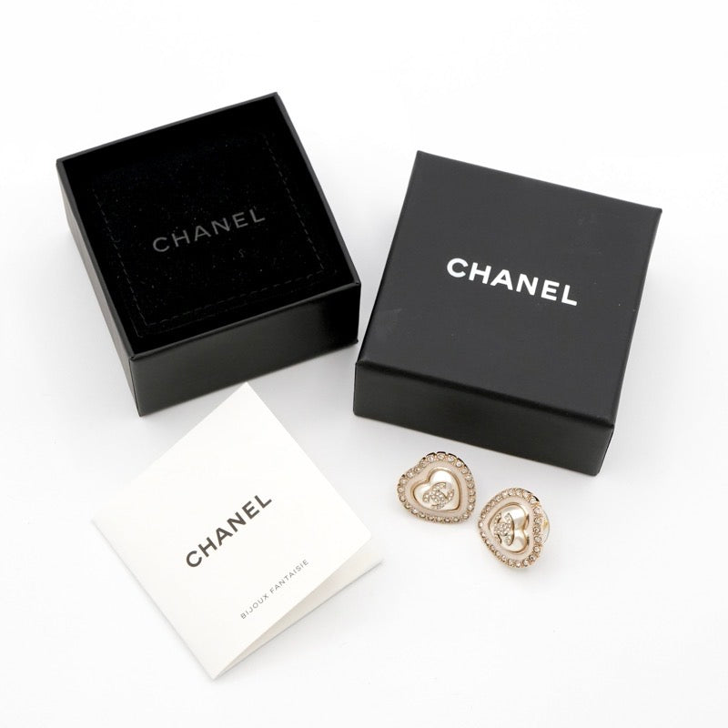シャネル CHANEL ピアス イヤリング ゴールド ホワイト ココマーク ラインストーン ハート