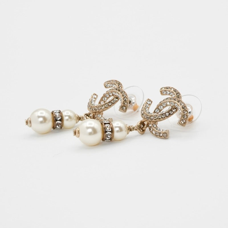 シャネル CHANEL ピアス イヤリング ゴールド ホワイト ココマーク ラインストーン
