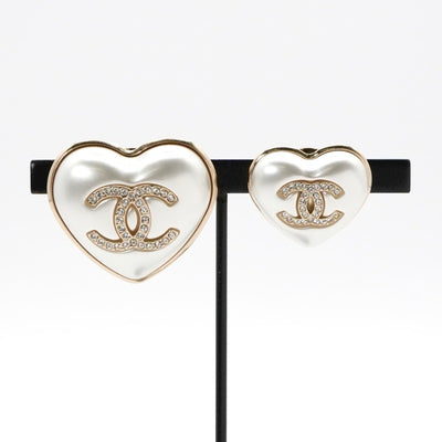 シャネル CHANEL ブローチ コサージュ ゴールド ホワイト ココマーク ピンブローチ ハート パール ラインストーン 2点セット