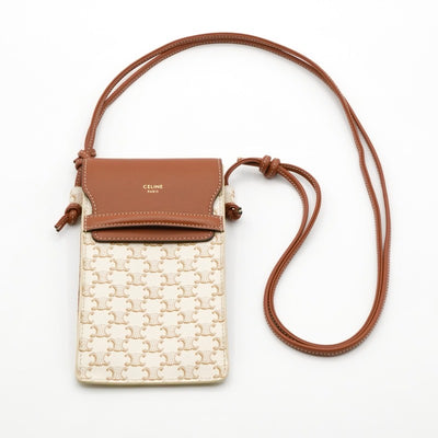 セリーヌ CELINE 携帯・スマホアクセサリー レザー ブラウン ホワイト トリオンフ ロゴ フォンケース モバイルポーチ ポシェット