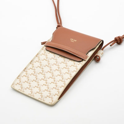 セリーヌ CELINE 携帯・スマホアクセサリー レザー ブラウン ホワイト トリオンフ ロゴ フォンケース モバイルポーチ ポシェット
