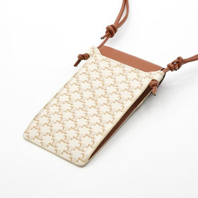 セリーヌ CELINE 携帯・スマホアクセサリー レザー ブラウン ホワイト トリオンフ ロゴ フォンケース モバイルポーチ ポシェット
