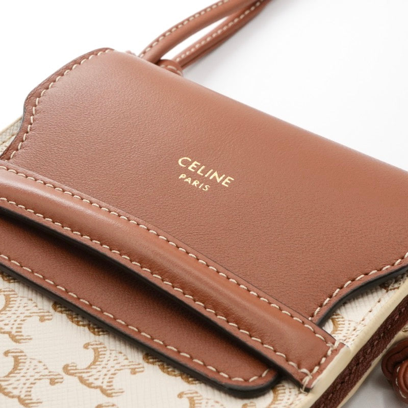 セリーヌ CELINE 携帯・スマホアクセサリー レザー ブラウン ホワイト トリオンフ ロゴ フォンケース モバイルポーチ ポシェット