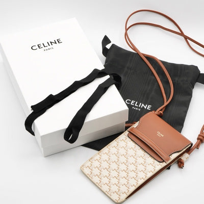 セリーヌ CELINE 携帯・スマホアクセサリー レザー ブラウン ホワイト トリオンフ ロゴ フォンケース モバイルポーチ ポシェット