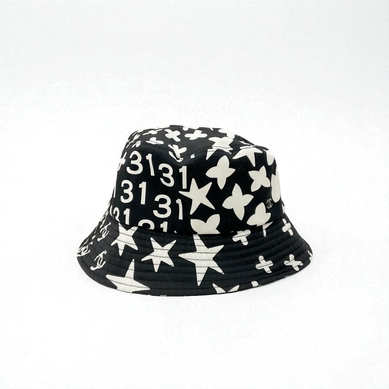 シャネル CHANEL 帽子 コットン ブラック ホワイト バケットハット