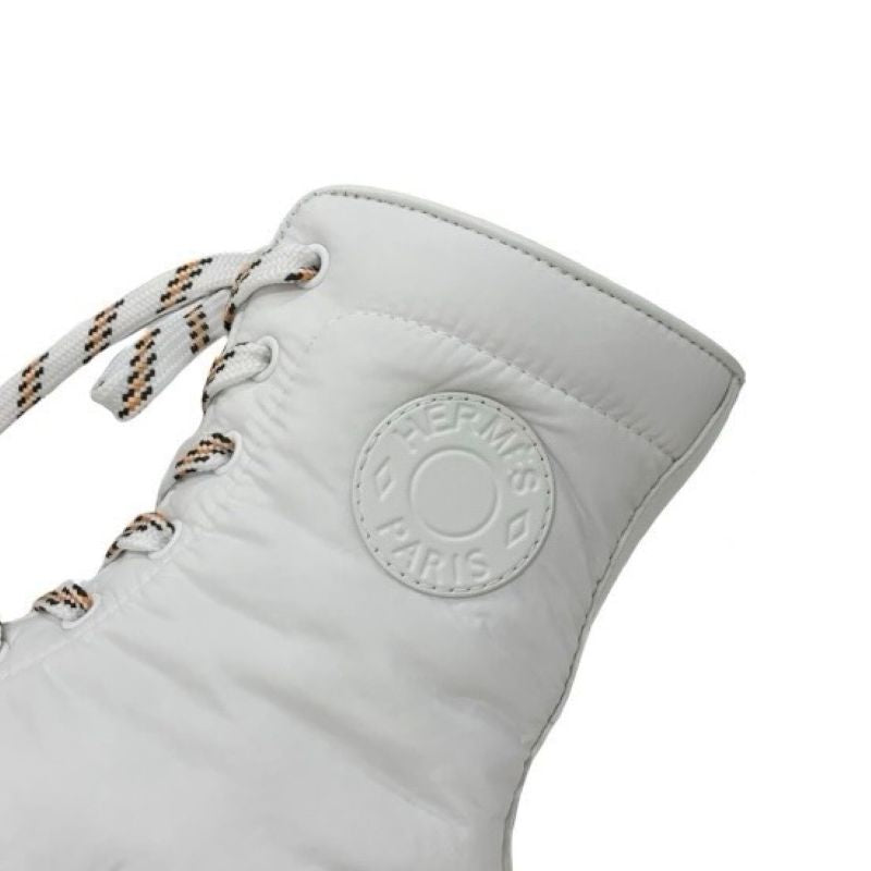 エルメス HERMES フレッシュ ブーツ ショートブーツ 靴 シューズ ナイロン レザー ホワイト 白 レースアップ 未使用