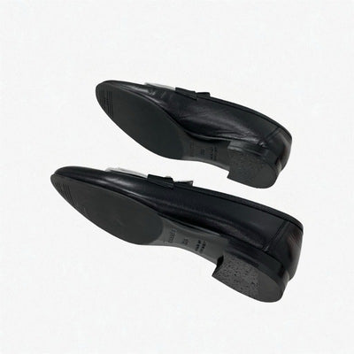 エルメス HERMES ロワイヤル ローファー 革靴 靴 シューズ レザー ブラック ホワイト 黒 H金具 フリンジ モカシン フラットシューズ