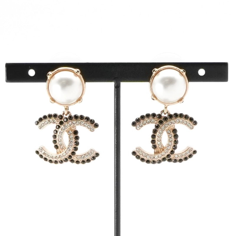 シャネル CHANEL ピアス イヤリング ゴールド ブラック ココマーク ラインストーン パール
