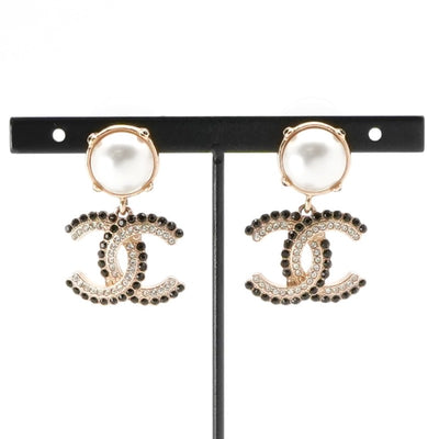シャネル CHANEL ピアス イヤリング ゴールド ブラック ココマーク ラインストーン パール