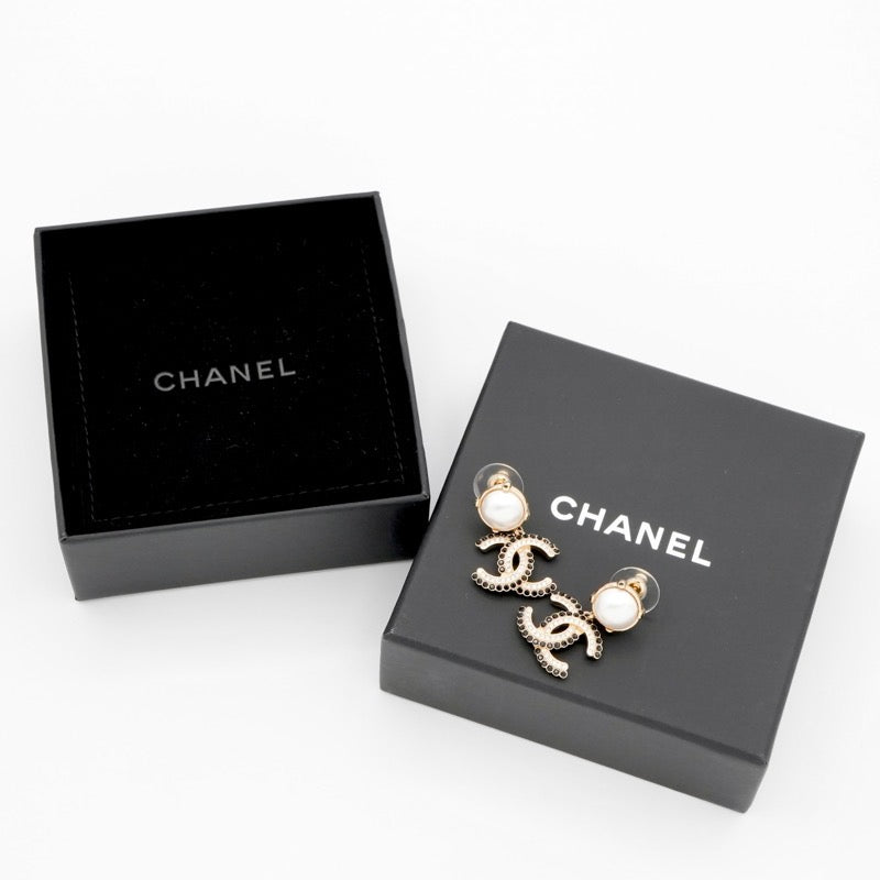 シャネル CHANEL ピアス イヤリング ゴールド ブラック ココマーク ラインストーン パール