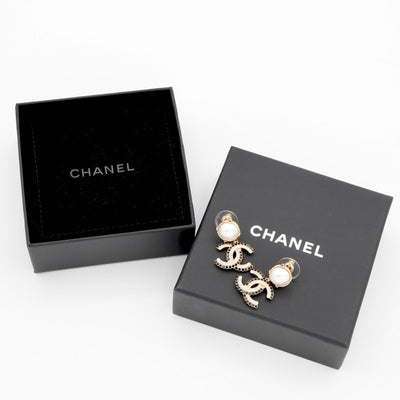 シャネル CHANEL ピアス イヤリング ゴールド ブラック ココマーク ラインストーン パール