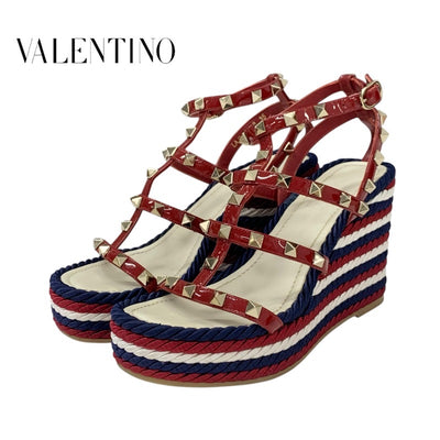 ヴァレンティノ VALENTINO サンダル 靴 シューズ レザー レッド ロックスタッズ ウェッジソール