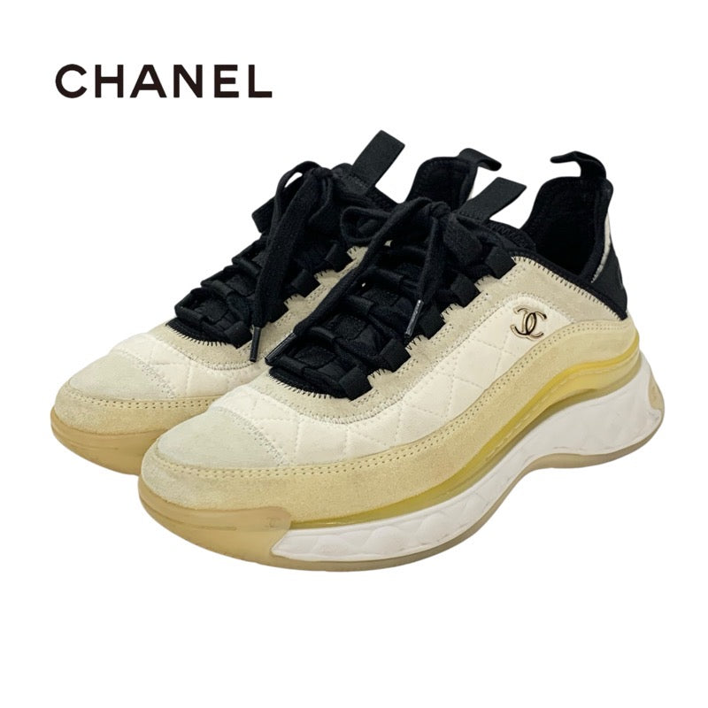 シャネル CHANEL スニーカー 靴 シューズ スエード ファブリック ホワイト ベージュ系 ブラック ココマーク