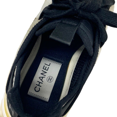 シャネル CHANEL スニーカー 靴 シューズ スエード ファブリック ホワイト ベージュ系 ブラック ココマーク