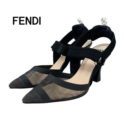 フェンディ FENDI コリブリ パンプス 靴 シューズ ファブリック メッシュ ブラック 黒 スリングバック