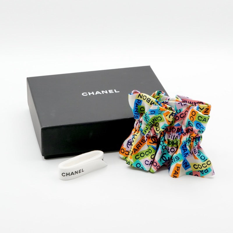 シャネル CHANEL ヘアアクセサリー シルク マルチカラー ココマーク ロゴ リボン シュシュ ヘアゴム