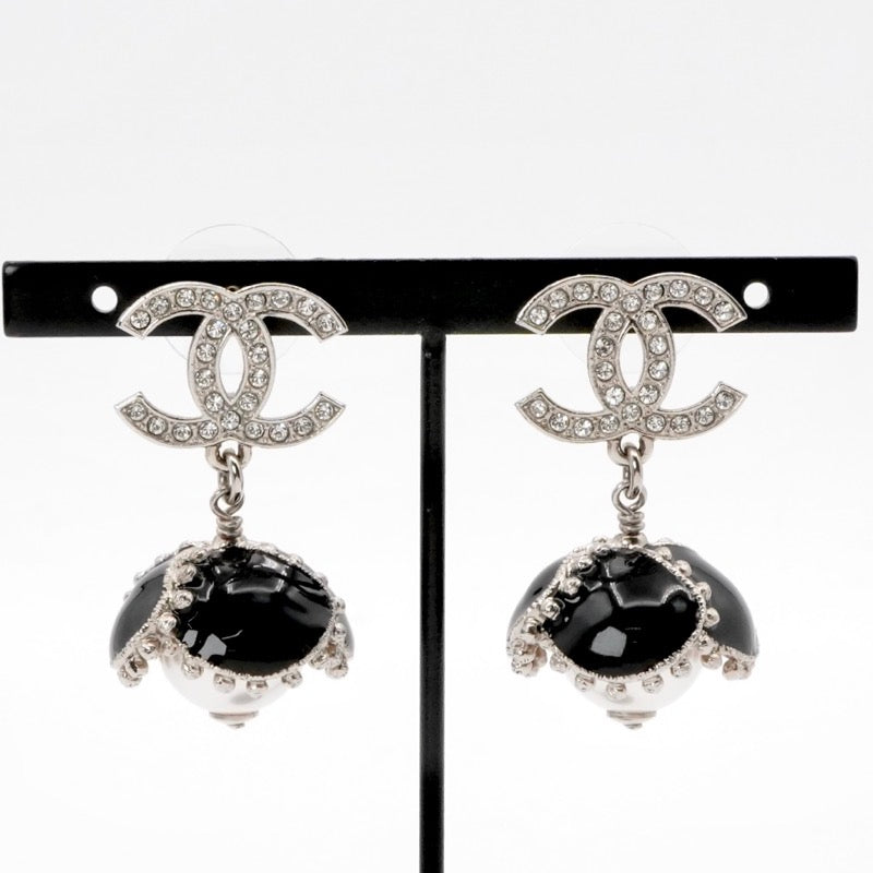 シャネル CHANEL ピアス イヤリング シルバー ブラック ココマーク ラインストーン フラワー