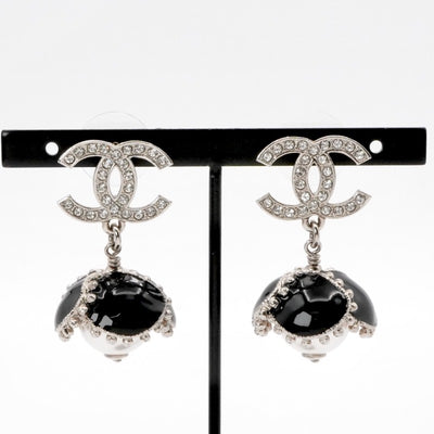 シャネル CHANEL ピアス イヤリング シルバー ブラック ココマーク ラインストーン フラワー
