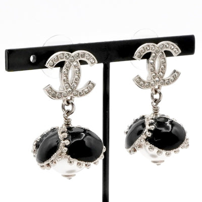シャネル CHANEL ピアス イヤリング シルバー ブラック ココマーク ラインストーン フラワー