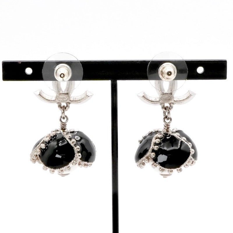 シャネル CHANEL ピアス イヤリング シルバー ブラック ココマーク ラインストーン フラワー