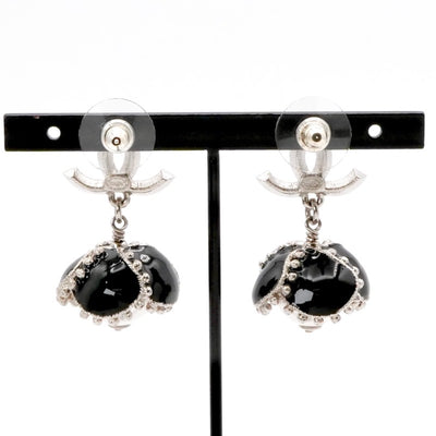 シャネル CHANEL ピアス イヤリング シルバー ブラック ココマーク ラインストーン フラワー