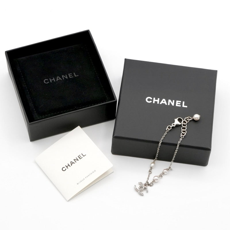 シャネル CHANEL ブレスレット バングル カフ シルバー ココマーク ラインストーン