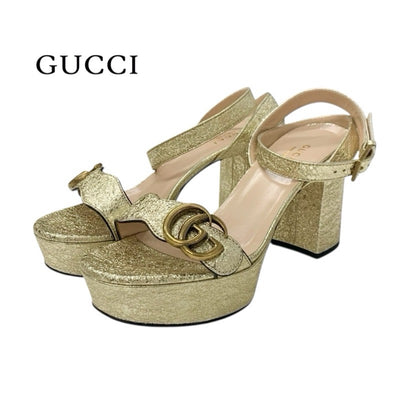 グッチ GUCCI ダブルG サンダル 靴 シューズ レザー ゴールド GGマーモント プラットフォーム ストラップ
