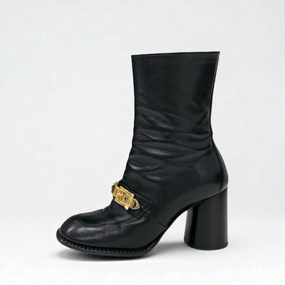 グッチ GUCCI ブーツ ショートブーツ 靴 シューズ レザー ブラック ゴールド チェーンベルト