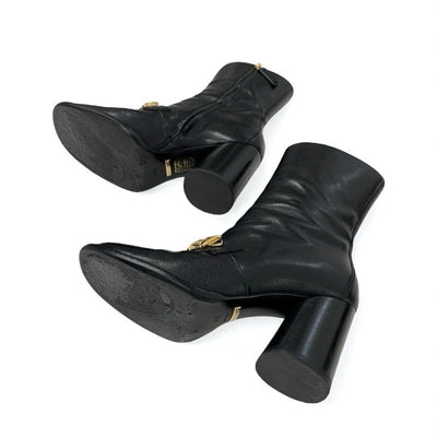 グッチ GUCCI ブーツ ショートブーツ 靴 シューズ レザー ブラック ゴールド チェーンベルト