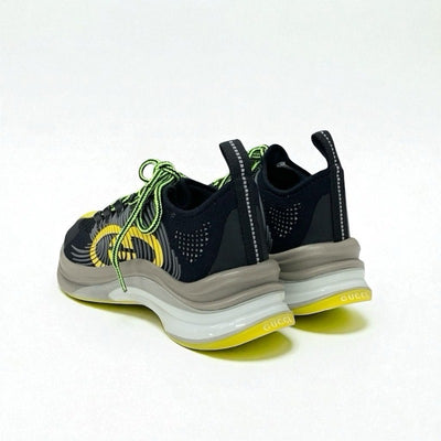グッチ GUCCI RUN スニーカー 靴 シューズ ファブリック ブラック イエロー 未使用 インターロッキングG ロゴ